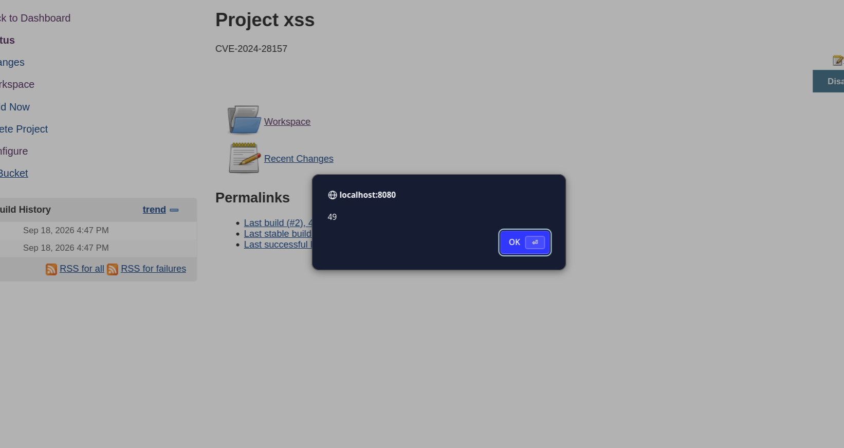 XSS alert dialog showing 49